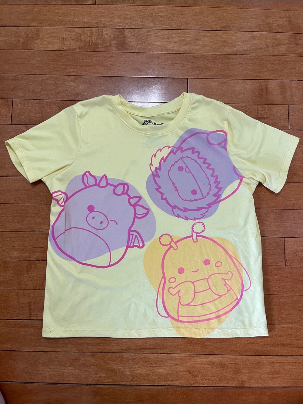 Kids Yellow Graphic Short-Sleeve Tee with Pink Cartoon Prints